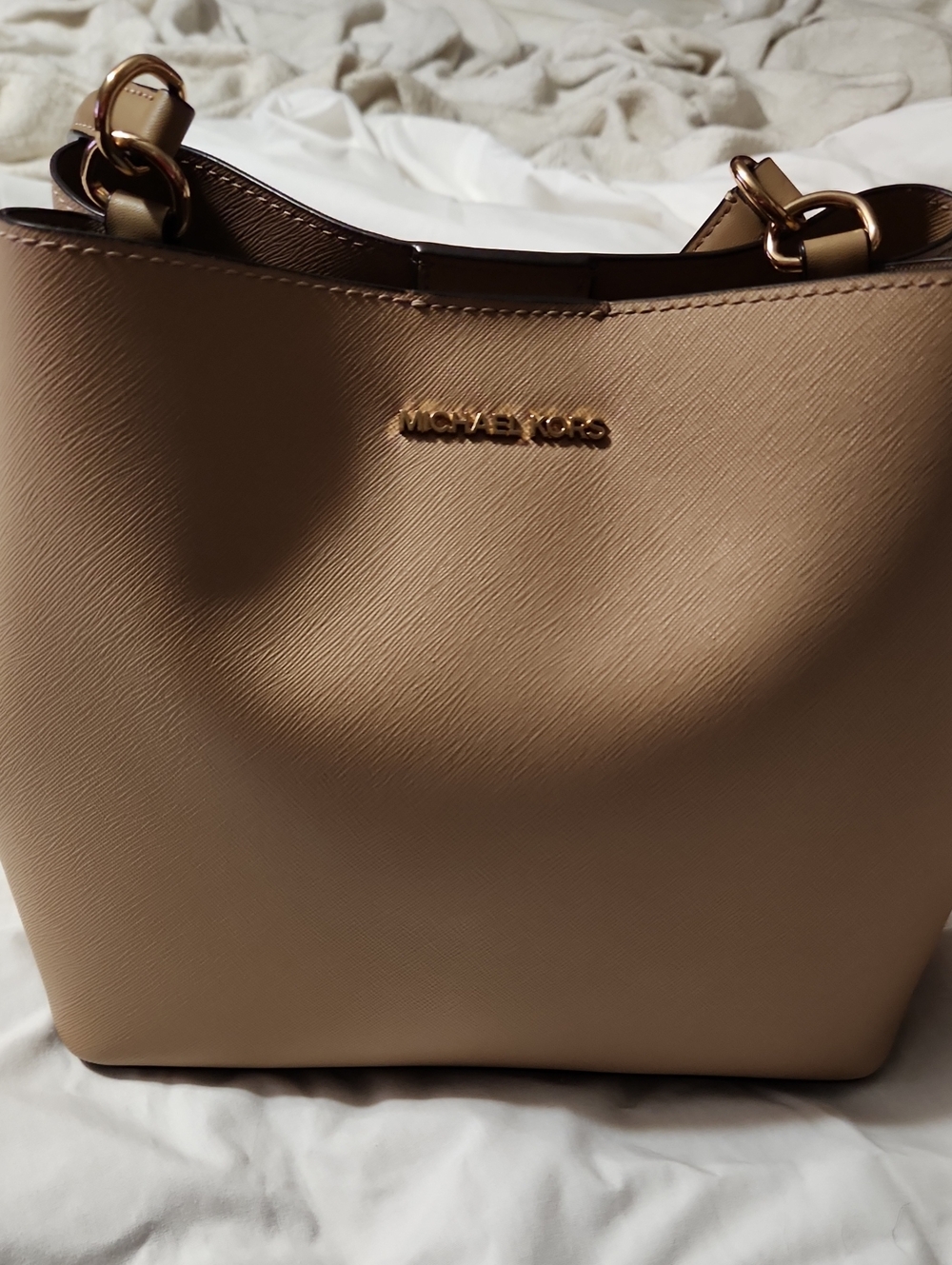 Michael Kors Taupe Shoulder Tote with Gold Hardware